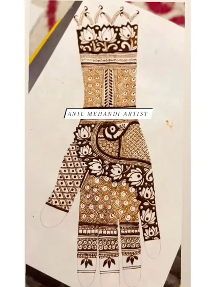 This is a design sketch from my practice book. I often draw out complex patterns like this one, featuring lotus flowers and peacocks, to perfect them before applying on a client.