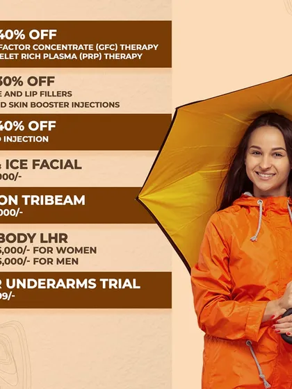 Our monsoon offers are here to ensure you glow, rain or shine. This August edition features our full body LHR packages and underarm trial alongside a wide range of other skin and hair treatments.