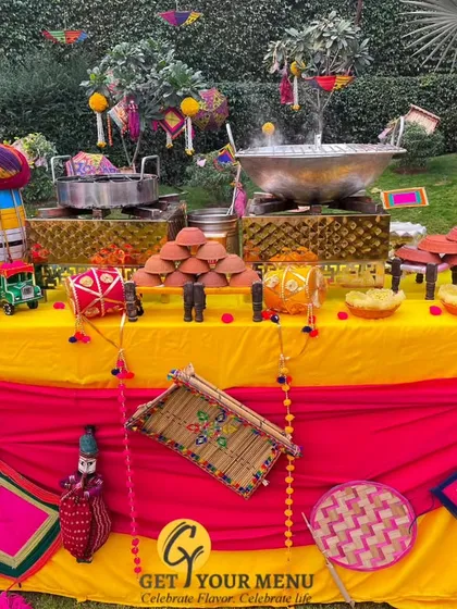 A glimpse of our vibrant live Ghewar counter. We bring the authentic flavours and colourful traditions of Rajasthan to your event, creating a dessert experience that is a feast for the eyes and the palate.