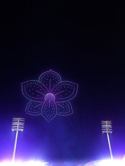 A beautiful orchid formation from our debut drone show in the Middle East, which took place in Oman. This show featured innovative multi-phase takeoffs to extend the spectacle.