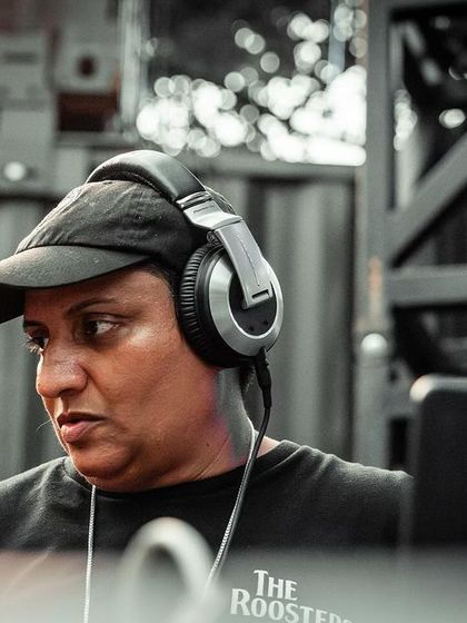 Another portrait of me in the zone at SummerStage. The headphones are on, and I'm locked into the music and the moment.