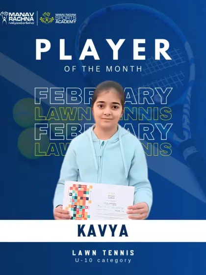 Kavya, our Lawn Tennis Player of the Month for February (U-10). Her discipline and hard work on the court are paying off.