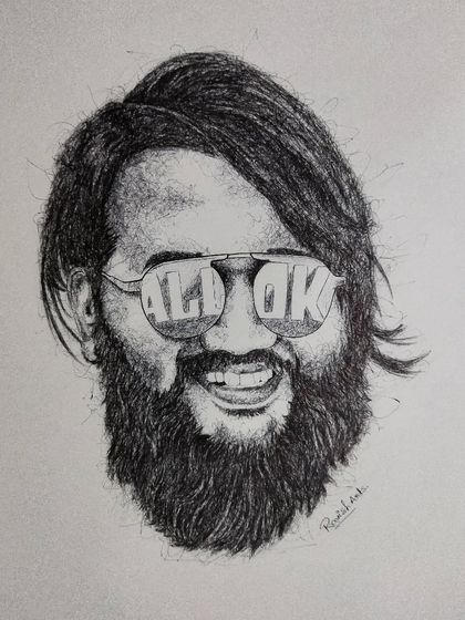 A scribble art portrait of Kannada rapper All OK. The energetic lines of this style perfectly match the vibe of his music.