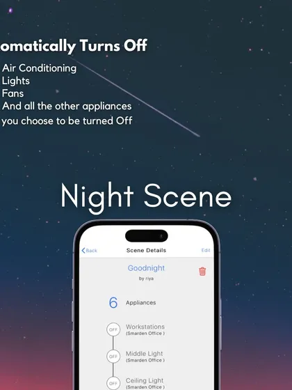 The 'Goodnight' scene can turn off all your chosen appliances, including lights, fans, and workstations, with a single tap from your phone.
