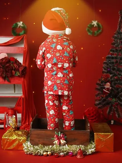 Santa Claus is coming to town. A creative shot from the back, building anticipation for the Christmas fun.
