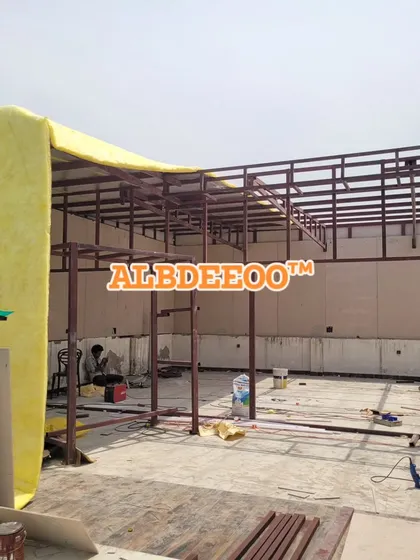 Here, you can see the MS roof frame being prepared for insulation. The yellow material is glass wool, which we use to ensure excellent thermal and acoustic insulation.
