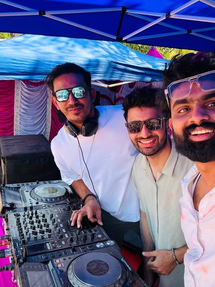 A quick selfie with my crew behind the decks at the Holi 2025 festival. It takes a great team to pull off these big events.