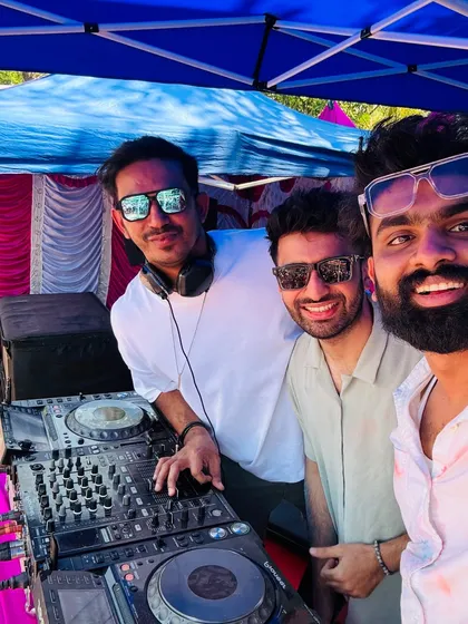 A quick selfie with my crew behind the decks at the Holi 2025 festival. It takes a great team to pull off these big events.