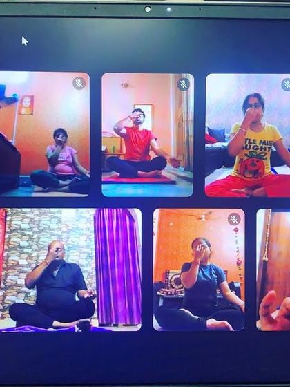 Pranayama, or breathwork, is an essential part of every class. This is a moment from an online session where we are practicing breathing exercises together to calm the nervous system and increase vital energy.