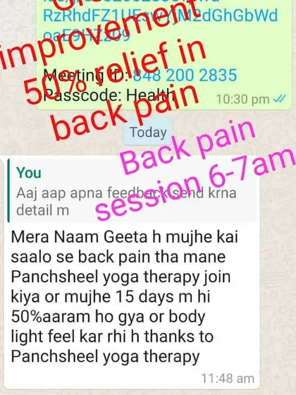 This message from a student shows a 50% improvement in chronic back pain after just a few days in our specialized morning session. My therapeutic approach targets specific issues to provide real, tangible relief.