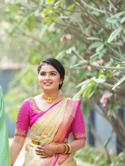 Another lovely outdoor shot. The natural setting provides a beautiful backdrop, and the bride's makeup is designed to look great in any lighting.