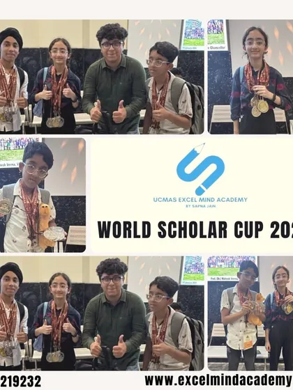 A collage celebrating our students' participation and victories at the World Scholar Cup 2024. Their achievements in debate and collaborative writing are a testament to their hard work and our comprehensive training.