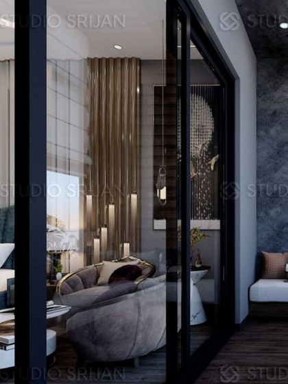 A glimpse into the bedroom from the balcony, showing how the indoor and outdoor spaces are connected.