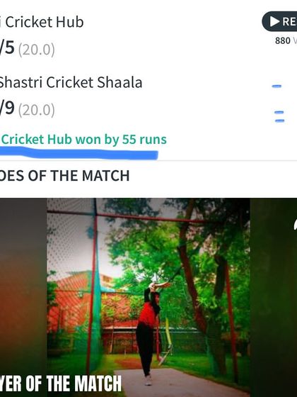 The scoreboard showing our 55-run victory against a strong opponent. A great team effort.