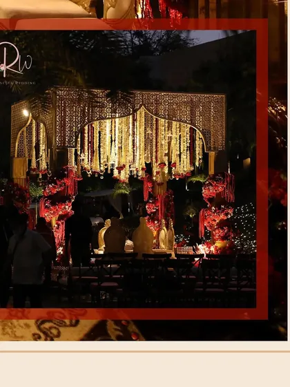 A view of the mandap from a distance, showing how the structure commands attention and creates a sense of grandeur.