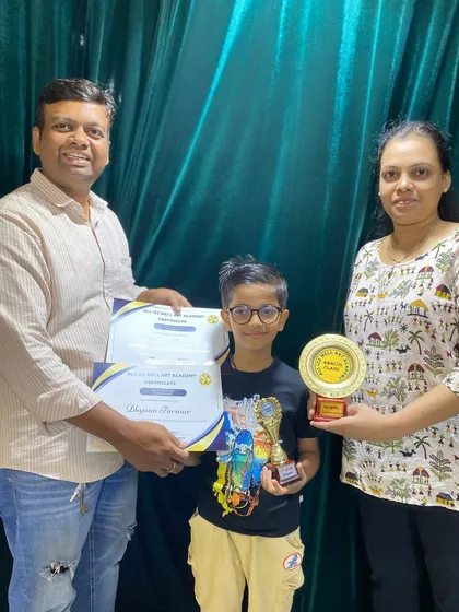A proud moment for student Dhyaan Parmar and his parents as he receives his certificates and trophy for completing levels 1 and 2 in our abacus program. I believe in celebrating every step of a child's learning journey.