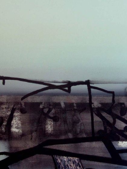 An abstract work by Partha Shaw, a contemporary artist featured in my Art Annual exhibition. The bold, dark lines create a landscape of emotion and form, inviting personal interpretation.