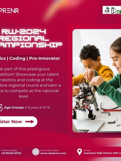 A promotional graphic for the RW-2024 Regional Championship, encouraging young innovators to showcase their talent. We believe competition is a key part of the learning process.