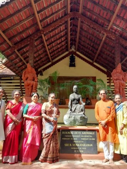 A wonderful reunion with my batchmates at Kalakshetra, standing before the sculpture of our idol and mentor, Rukmini Devi Arundale. Visiting the campus always feels like coming home.