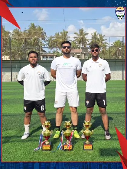 Our coaching staff, Jisto Francis, Awais Shaikh, and Mohit Singh, who led our teams to victory in Goa.