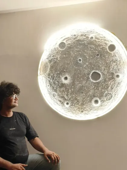 Me taking a moment to admire the finished moon art. It's a piece I never get tired of looking at.