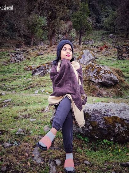 Finding peace in Chopta, Uttarakhand. A cozy, wrapped shawl is essential for staying warm in the chilly mountain air.