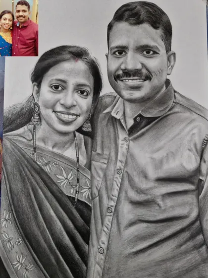 A custom couple portrait created from a client's photo. I work carefully to ensure the final pencil sketch captures the likeness and the special connection between two people, making it a perfect anniversary or wedding gift.