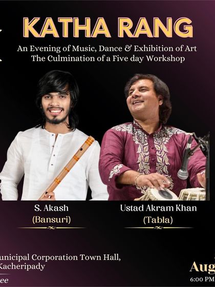 An announcement for a performance in Kochi, where I accompanied the talented young bansuri player, S. Akash.