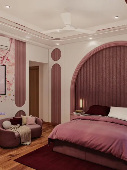 Every member of the family deserves a space that reflects their personality. This bedroom was designed with a soft pink palette and a stunning arched, upholstered headboard, creating a cozy yet chic retreat.