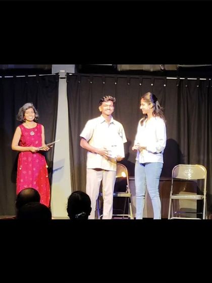 RJ and Actor Siri Ravikumar presenting a certificate to a student after their final performance. We love bringing in industry professionals to interact with and inspire our students.
