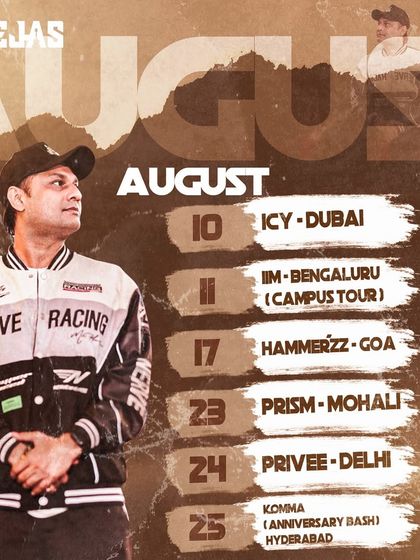 The August 2024 tour schedule, with shows in Dubai, Bangalore, Goa, Mohali, Delhi, and Hyderabad. It was a busy and incredible month.