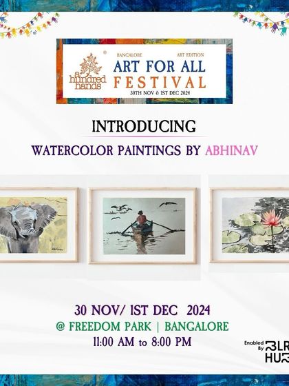 A look at the delicate and serene watercolor paintings by Abhinav, featuring elephants, boatmen, and water lilies.
