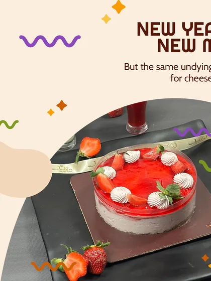 Our New Year special strawberry cheesecake is a celebration in itself. Topped with a bright strawberry glaze, fresh berries, and delicate cream swirls, it's a festive treat to welcome new beginnings.