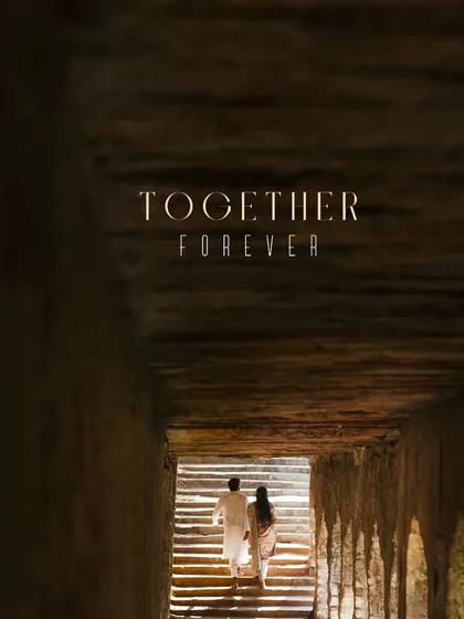 A powerful image of the couple walking up the stairs of a stepwell, symbolizing their journey together, forever moving forward.
