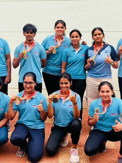 Our formidable team of Air Pistol ISSF medal winners, showcasing the depth of talent at our academy.