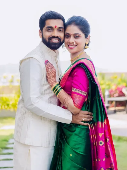 A lovely posed photo of Asawari and Amit. I guide couples into poses that feel natural and showcase their connection.