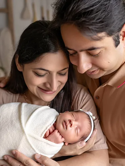 The beginning of a new adventure. New parents admiring their sleeping baby, their world completely changed in the most beautiful way.