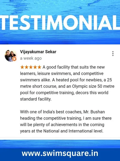 We are proud of the positive feedback we receive from our community. This testimonial highlights our world-class facilities and the high standard of coaching we provide for new learners, leisure swimmers, and competitive athletes alike.