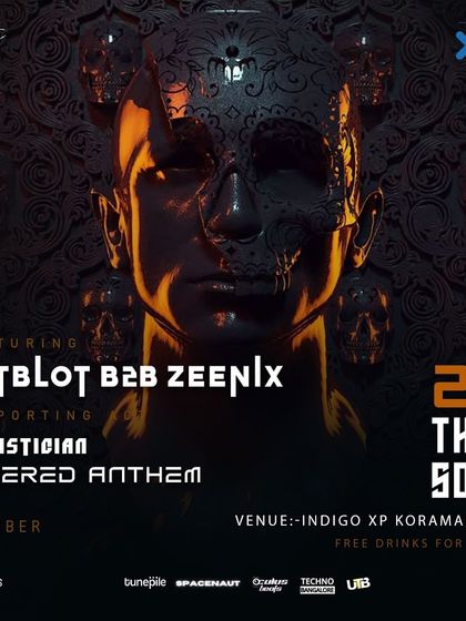 The flyer for "Rooftop Rituals" at Indigo XP, a night of B2B techno madness with Zeenix.