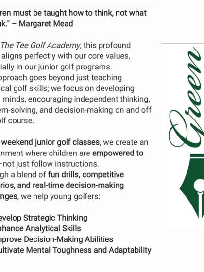 Our coaching philosophy goes beyond mechanics. We focus on developing young minds by teaching strategic thinking, problem-solving, and decision-making skills that are valuable both on and off the golf course.