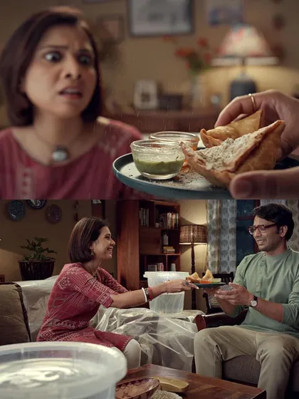 A humorous scene from the Nerolac ad, where the makeup had to look natural and expressive.