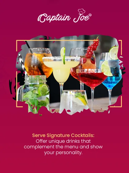 Our bar service includes a wide range of unique drinks to complement your menu. This image displays a vibrant assortment of signature cocktails in various glasses, ready to be served.
