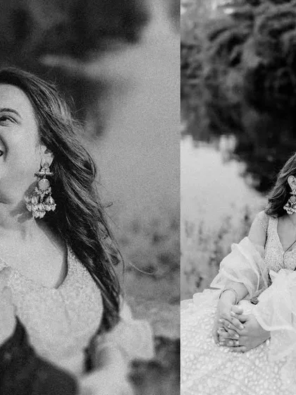 A black and white collage focusing on genuine, candid emotions. These close-up shots highlight the laughter and easy comfort between the couple, creating timeless and intimate pre-wedding portraits.