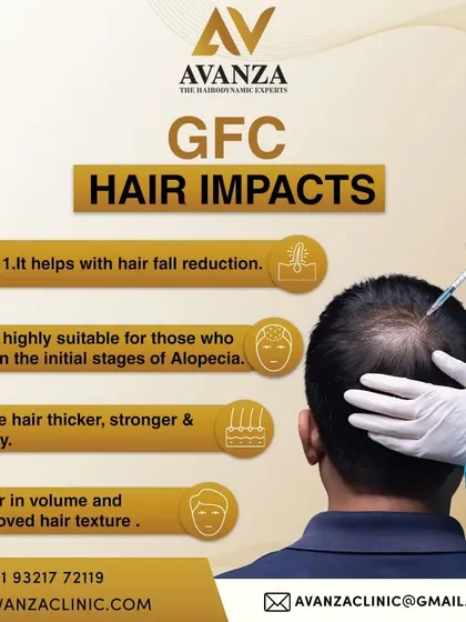 We use Growth Factor Concentrate (GFC) therapy to deliver powerful results. This treatment is excellent for reducing hair fall, improving hair texture, and making hair feel thicker and stronger, especially for those in the initial stages of alopecia.