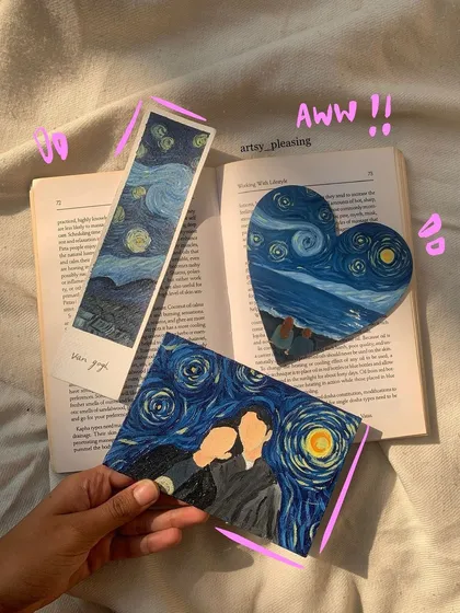 I also create custom art pieces filled with love. These are some of my personalized Starry Night themed orders, from bookmarks to couple portraits.