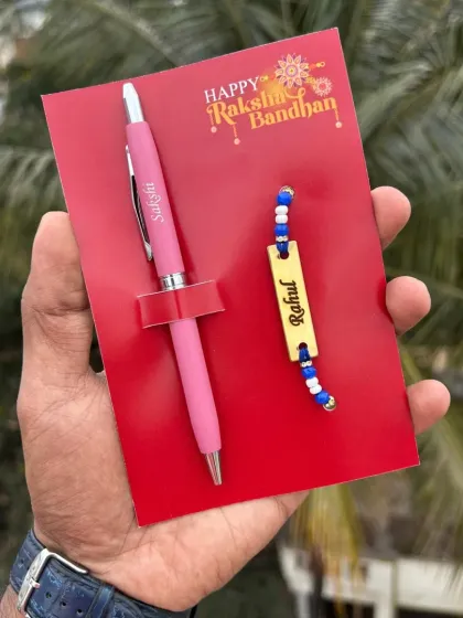 The turbo pen and rakhi combo shown in a lovely pink color.