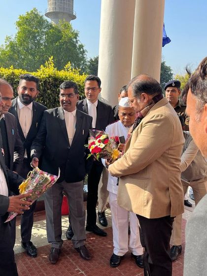 Members of the Nuh Bar Association, including the President and ex-President, presenting bouquets to the visiting Inspection Judge. I was honored to be part of this formal welcome.