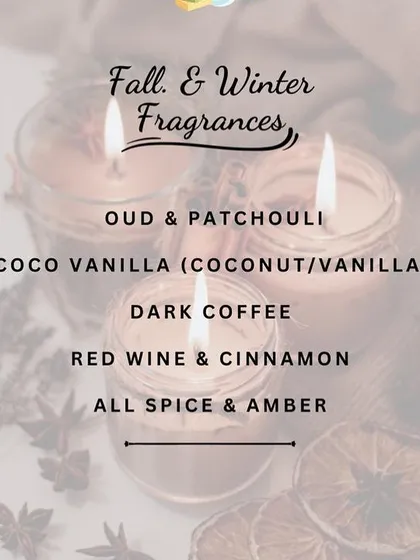 To help you style your home with fragrance, here is a list of my popular Fall and Winter scents. Choose from warm and spicy options like Oud & Patchouli or cozy scents like Dark Coffee and Coco Vanilla.