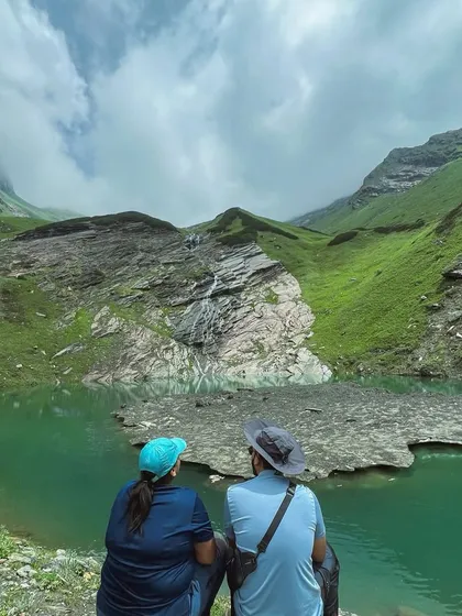 A quiet moment at Beas Kund. This trek is not just about the views, but also about finding a peaceful connection with nature.