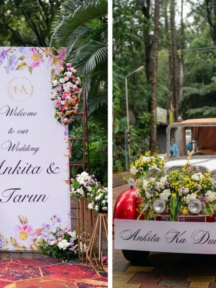 From a personalized floral welcome sign to a vintage car for the groom's entry that says 'Ankita Ka Dulha', I ensure every detail of your baraat is stylish, personal, and full of energy.